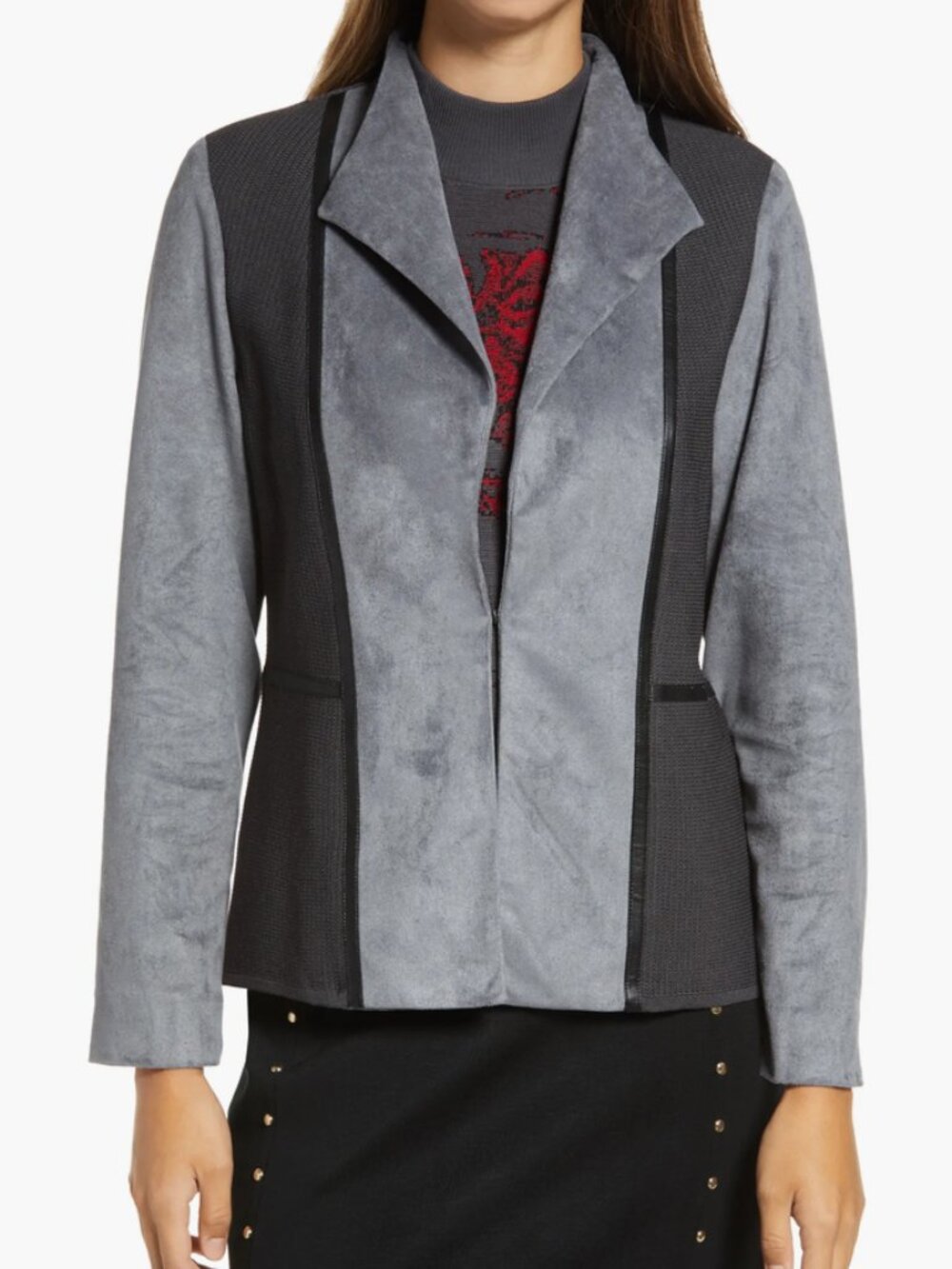 Ming Wang Gray Faux Suede Mixed Media Jacket Women's Size XL